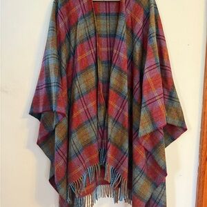 Brooks Brothers Lambswool Plaid Ruana with Fringe